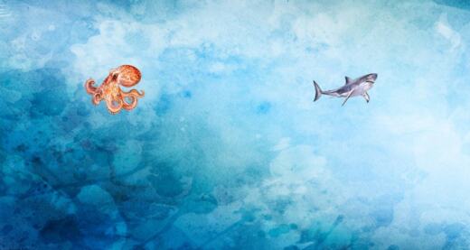 Biojersey - Tigerlilly - Meerestreiben Hai & Oktopus (Panel 75cm)