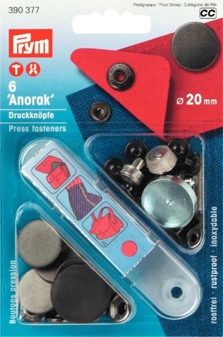 Prym Anorak Druckknopf Druckknöpfe 20mm brüniert mit Werkzeug 390377
