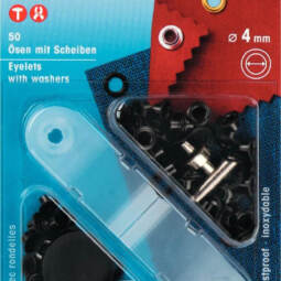 50 Prym 4mm Ösen mit Scheiben inkl. Werkzeug - brüniert dunkel (542 409)
