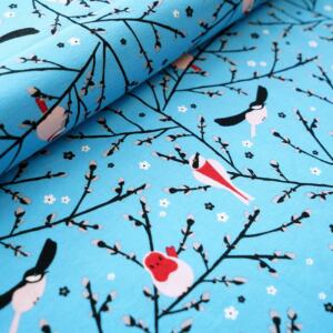 90cm Reststück: Biojersey - Stoffonkel - Hello Spring blau
