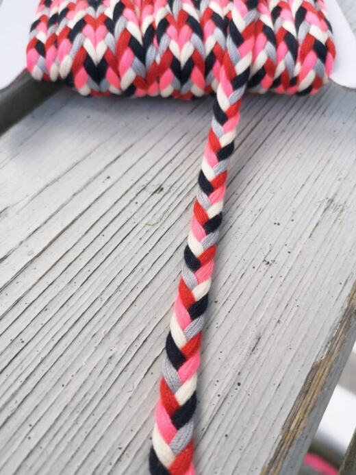geflochtene Kordel 8mm - navy/rot/creme/grau/neonpink