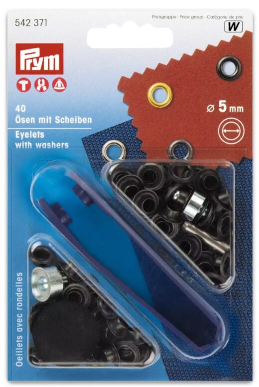 Prym 5mm Ösen mit Scheiben (inkl. Werkzeug) - brüniert dunkel (542 371)