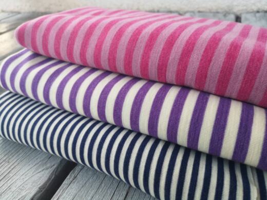 Wolle/Seide Biojersey – Ringel himbeerpink/altrosa