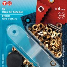 50 Prym 4mm Ösen mit Scheiben inkl. Werkzeug - goldfarbig (542 408)