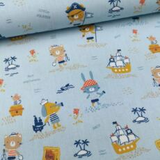 Bio Popeline (Webstoff, Baumwolle) - Piratentiere blau