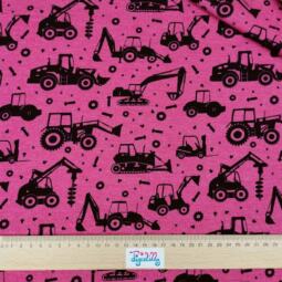 Wolle/Seide Biojersey - Baustellenfahrzeuge himbeerpink – Bild 2