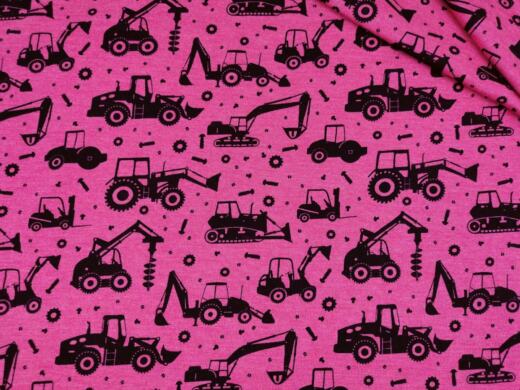 Wolle/Seide Biojersey - Baustellenfahrzeuge himbeerpink