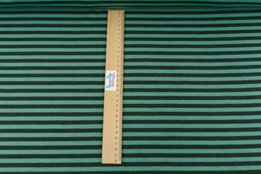Wolle/Seide Biojersey - Ringel waldgrün/dusty mint