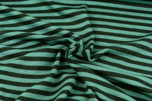 Wolle/Seide Biojersey - Ringel waldgrün/dusty mint