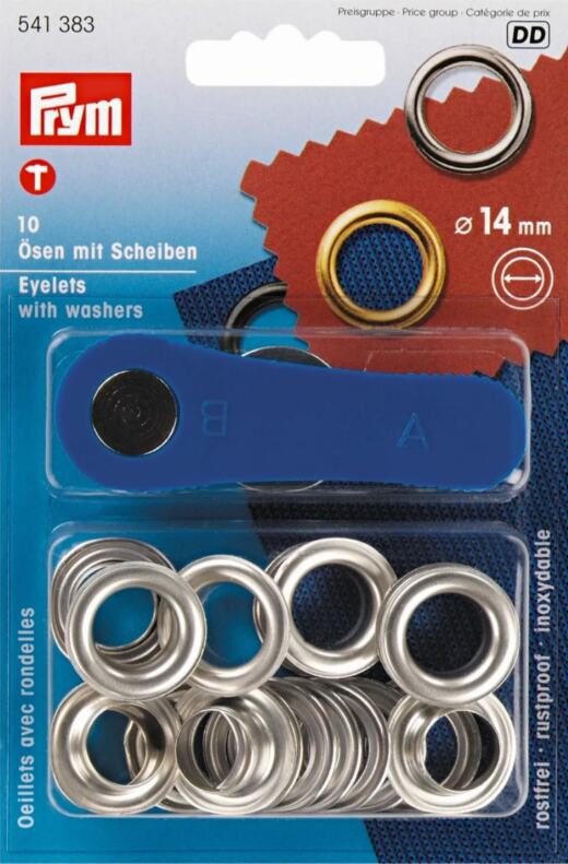 Prym 14mm Ösen mit Scheiben (inkl. Werkzeug) - silber (541 383)