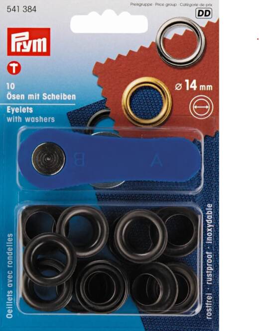 Prym 14mm Ösen mit Scheiben (inkl. Werkzeug) - brüniert dunkel (541 384)