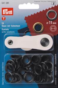 Prym 11mm Ösen mit Scheiben (inkl. Werkzeug) - brüniert dunkel (541 381)