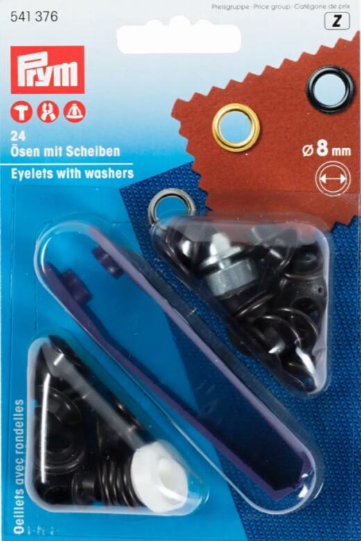 Prym 8mm Ösen mit Scheiben (inkl. Werkzeug) - brüniert dunkel (541 376)