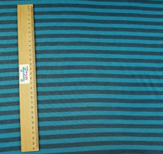 Wolle/Seide Biojersey - Ringel steinblau/lagune