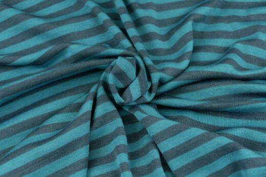 Wolle/Seide Biojersey - Ringel steinblau/lagune