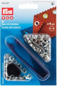 50 Prym 4mm Ösen mit Scheiben (inkl. Werkzeug) - silber (542 407)