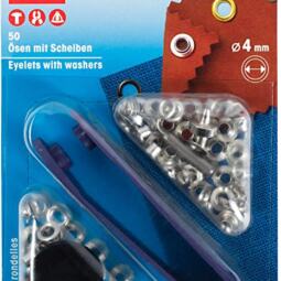 50 Prym 4mm Ösen mit Scheiben (inkl. Werkzeug) - silber (542 407)