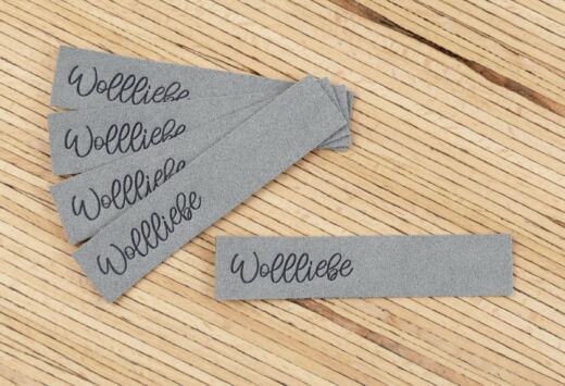 5 Label zum Aufnähen - "Wollliebe" - grau