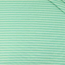 Wolle/Seide Biojersey – ungleiche Streifen mint/naturweiß – Bild 2