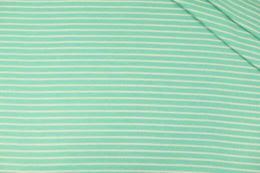Wolle/Seide Biojersey – ungleiche Streifen mint/naturweiß