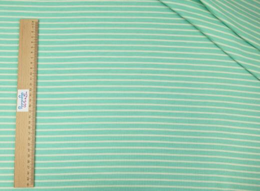 Wolle/Seide Biojersey – ungleiche Streifen mint/naturweiß