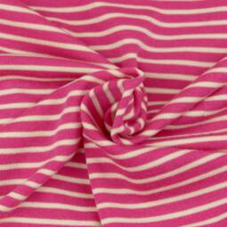 Bio Wolljersey (Interlock, sehr kuschelig) - ungleiche Streifen himbeerpink