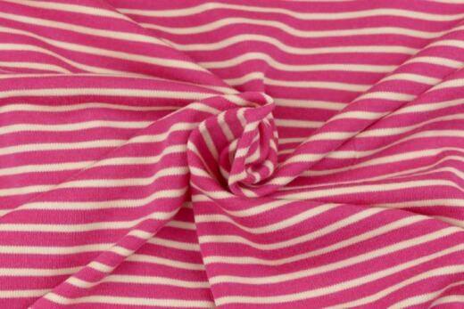 Bio Wolljersey (Interlock, sehr kuschelig) - ungleiche Streifen himbeerpink