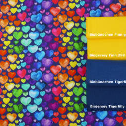 Biojersey (100% Baumwolle) - Tigerlilly EP - Regenbogenherzen navy – Bild 4