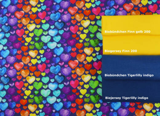 Biojersey (100% Baumwolle) - Tigerlilly EP - Regenbogenherzen navy