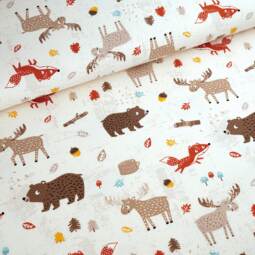 Biojersey - Stoffonkel - Fuchs, Elch und Bär - vanille