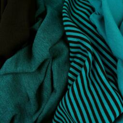 Bio Wolljersey (Interlock) - Ringel teal / black beauty – Bild 2