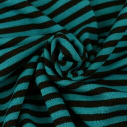 60cm Reststück: Bio Wolljersey (Interlock) - Ringel teal / black beauty