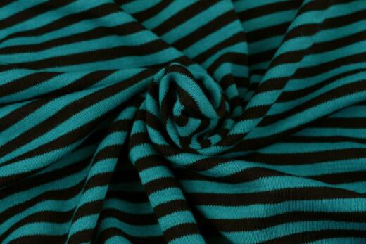Bio Wolljersey (Interlock) - Ringel teal / black beauty