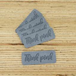 5 Label zum Aufnähen – "Think pink" grau