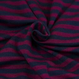 Wolle/Seide Biojersey - Ringel berry/navy – Bild 4