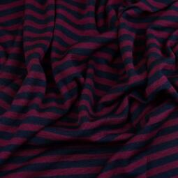 Wolle/Seide Biojersey - Ringel berry/navy – Bild 3
