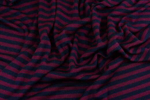 Wolle/Seide Biojersey - Ringel berry/navy