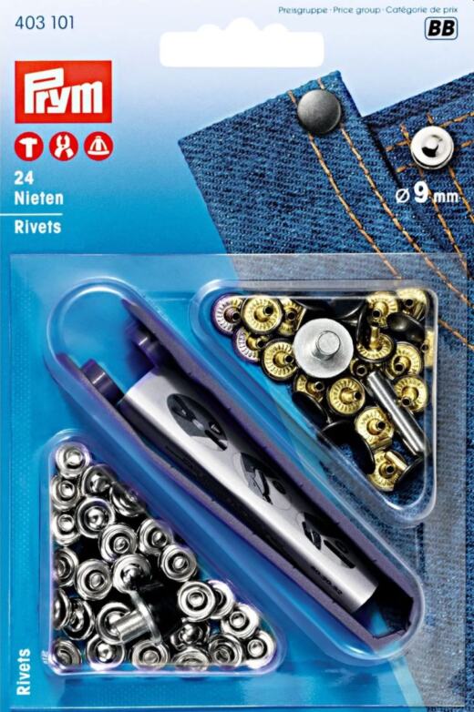 Prym 9mm Nieten (inkl. Werkzeug) - silber/alteisen (403 101)