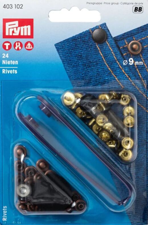 Prym 9mm Nieten (inkl. Werkzeug) - altkupfer/brüniert (403 102)