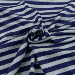 Wolle/Seide Biojersey - Ringel marine/silbergrau