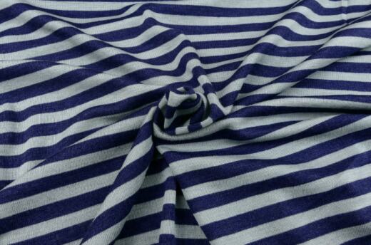 Wolle/Seide Biojersey - Ringel marine/silbergrau