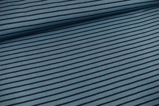 Wolle/Seide Biojersey - ungleiche Streifen steinblau/navy