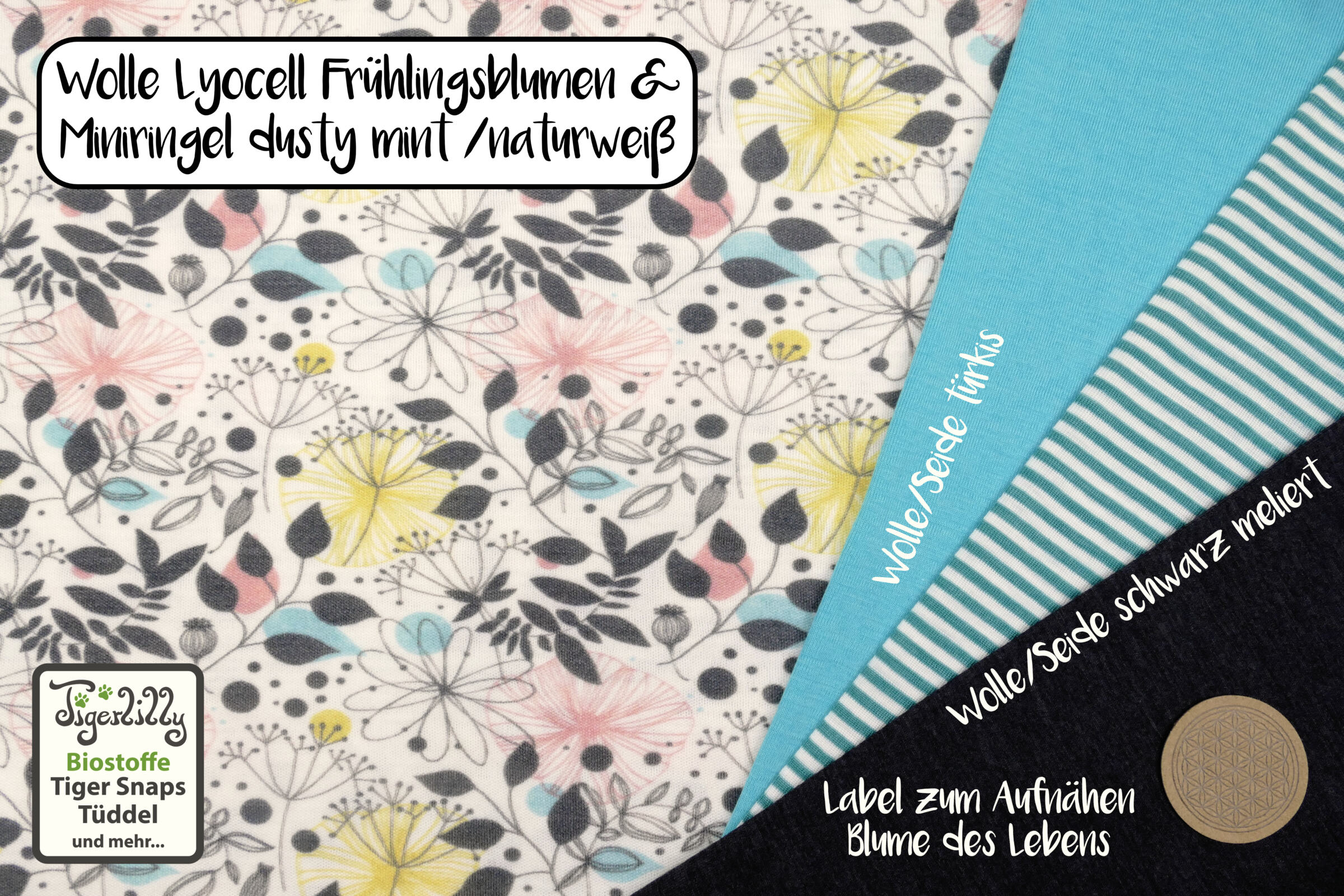 WolleLyocell Frühlingsblumen und Miniringel dusty mint