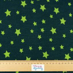 30cm Reststück: Wolle/Seide Bio Jacquardjersey - Sterne petrolgrün/frühlingsgrün – Bild 2