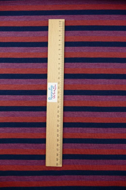 Bio Wolljersey - Streifen marsala/navy/dusty berry