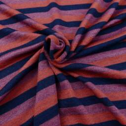 Bio Wolljersey - Streifen marsala/navy/dusty berry