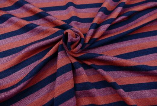 Bio Wolljersey - Streifen marsala/navy/dusty berry