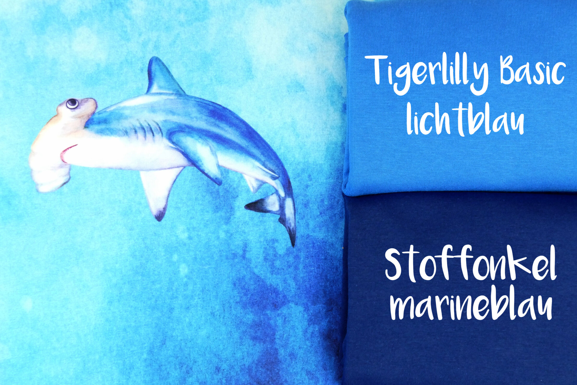 Kombistoffe Mattheo und Blubb Mattheo2 tigerlilly lichtblau, stoffonkel marineblaufertig