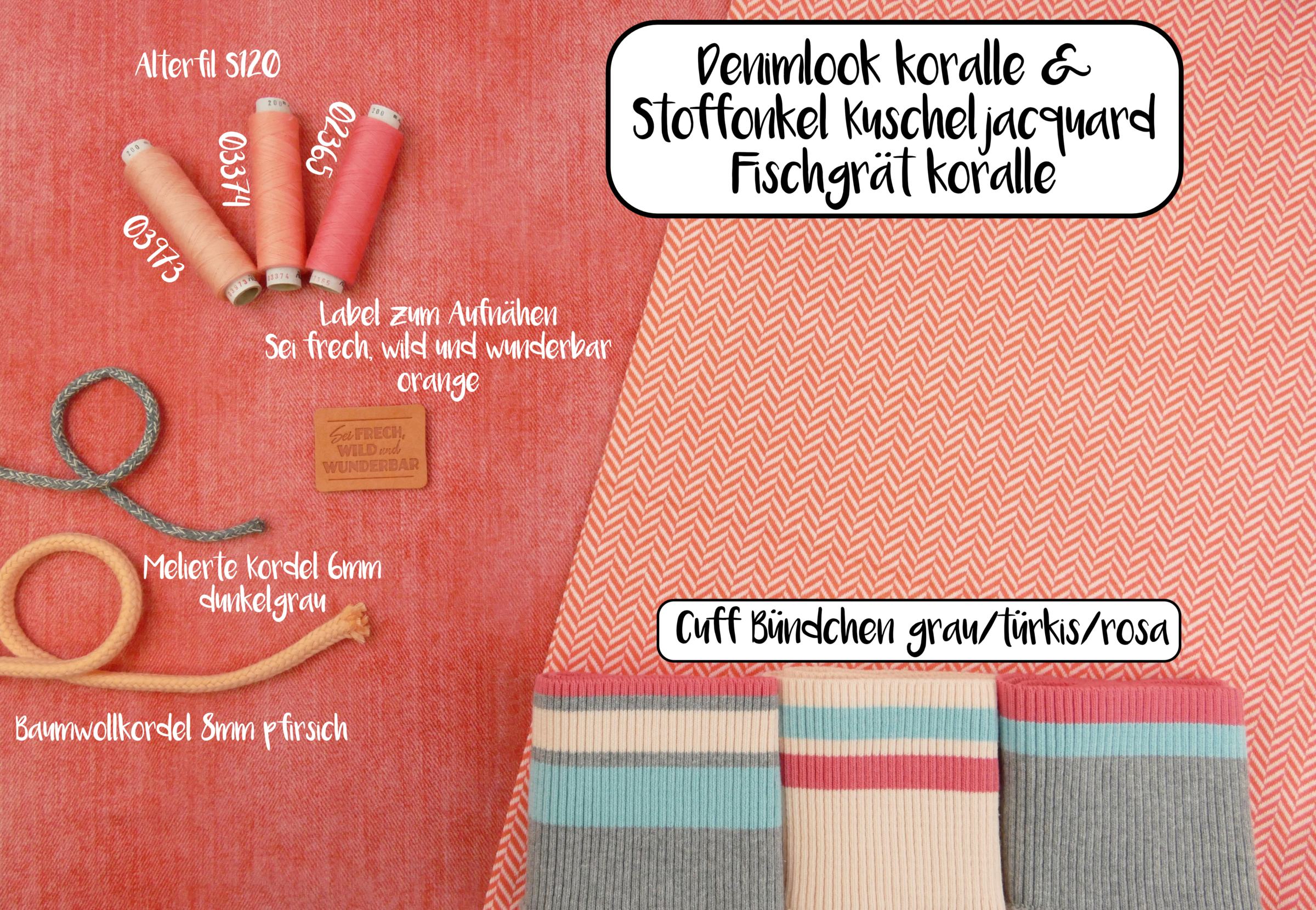 Denimlook koralle Kuscheljacquard Fischgrät koralle