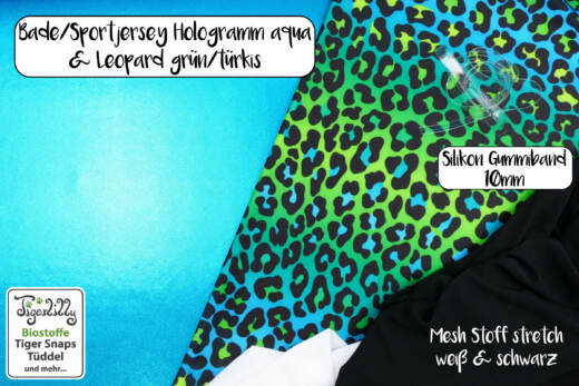 Bade-/Sportjersey (aus recyceltem Polyester) - Leopard grün/türkis
